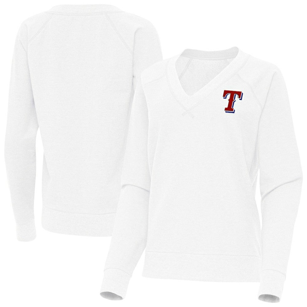 White Texas Rangers Antigua Women's Varsity Tri-Blend V-Neck Long Sleeve T-Shirt