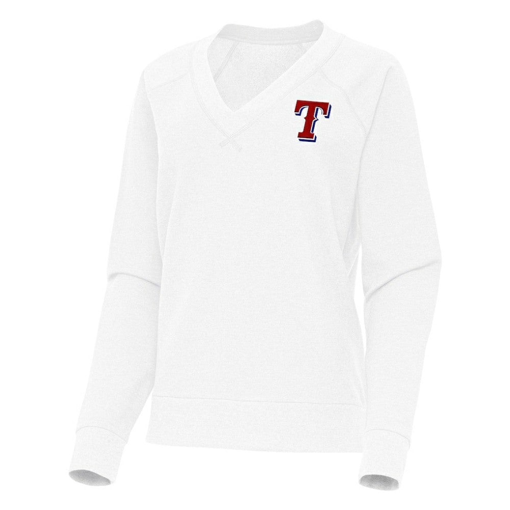 White Texas Rangers Antigua Women's Varsity Tri-Blend V-Neck Long Sleeve T-Shirt