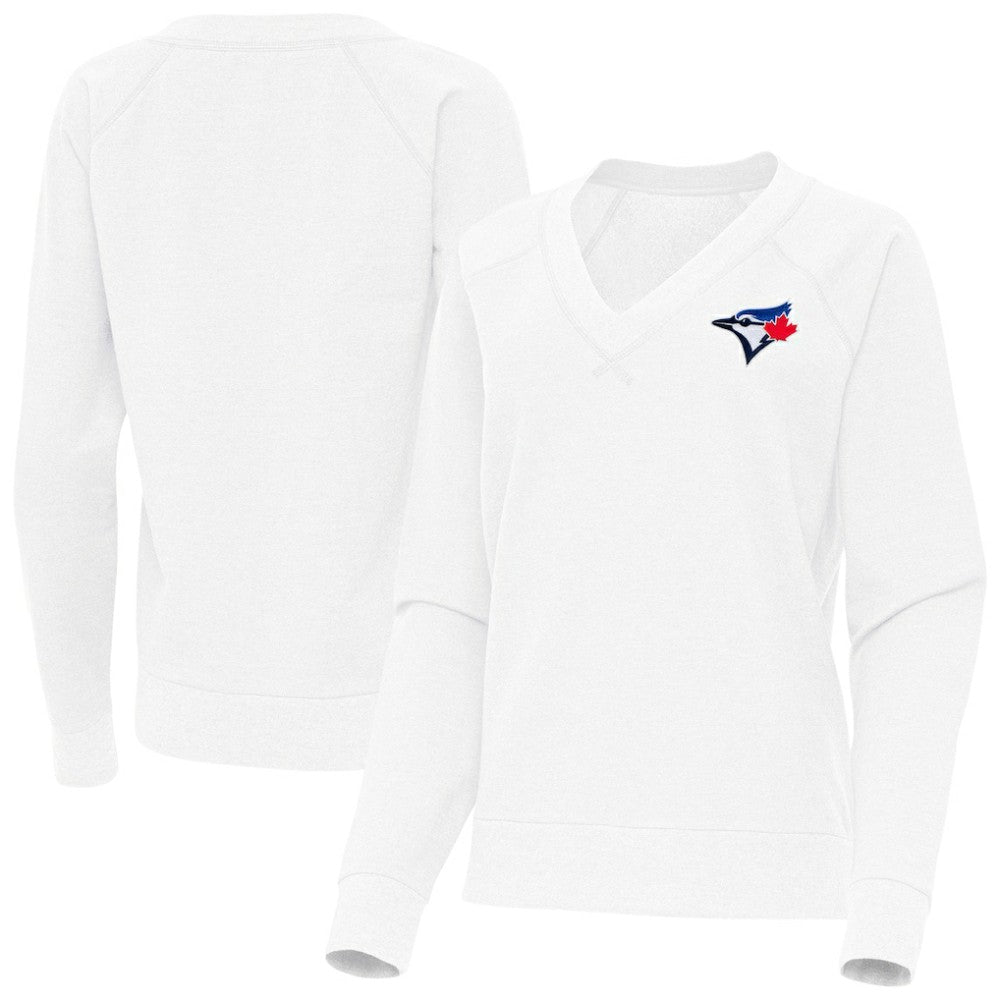 White Toronto Blue Jays Antigua Women's Varsity Tri-Blend V-Neck Long Sleeve T-Shirt