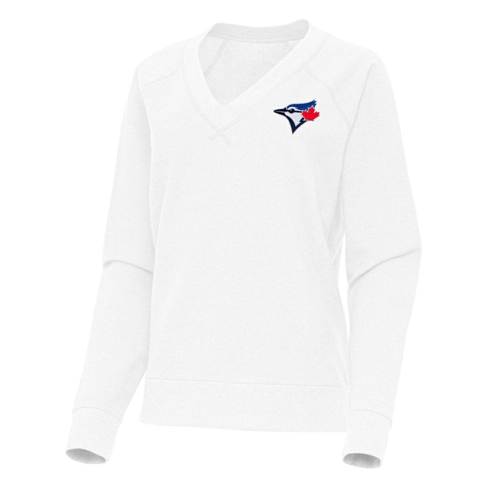 White Toronto Blue Jays Antigua Women's Varsity Tri-Blend V-Neck Long Sleeve T-Shirt