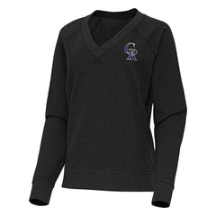 Heather Black Colorado Rockies Antigua Women's Varsity Tri-Blend V-Neck Long Sleeve T-Shirt