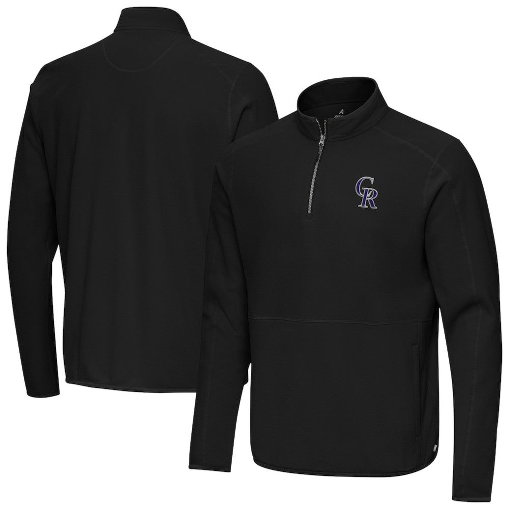 Black Colorado Rockies Antigua Step Up Quarter-Zip Pullover