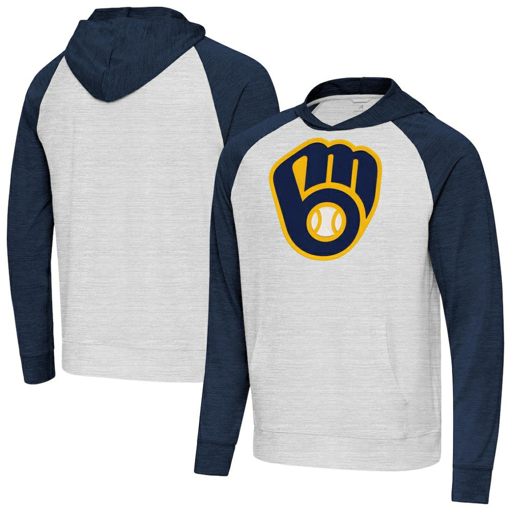 Heather Navy/Gray Milwaukee Brewers Antigua Urgent Pullover Hoodie