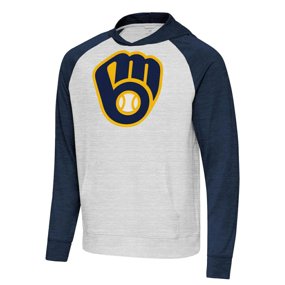 Heather Navy/Gray Milwaukee Brewers Antigua Urgent Pullover Hoodie