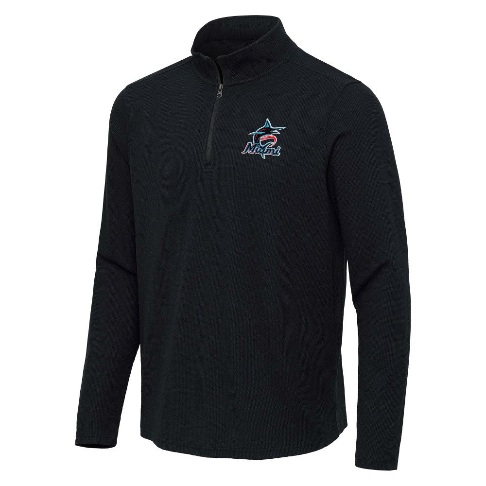 Heather Black Miami Marlins Antigua Sync Tri-Blend Quarter-Zip Pullover
