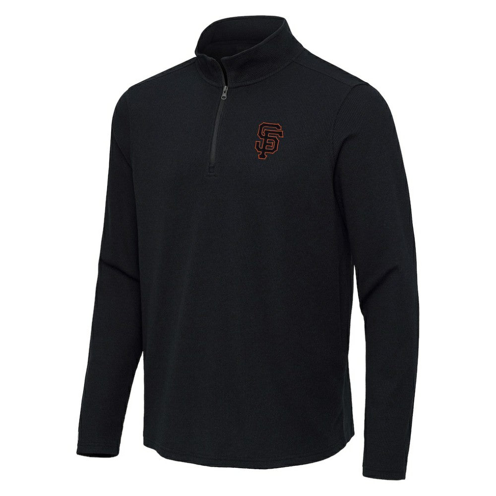 Heather Black San Francisco Giants Antigua Sync Tri-Blend Quarter-Zip Pullover
