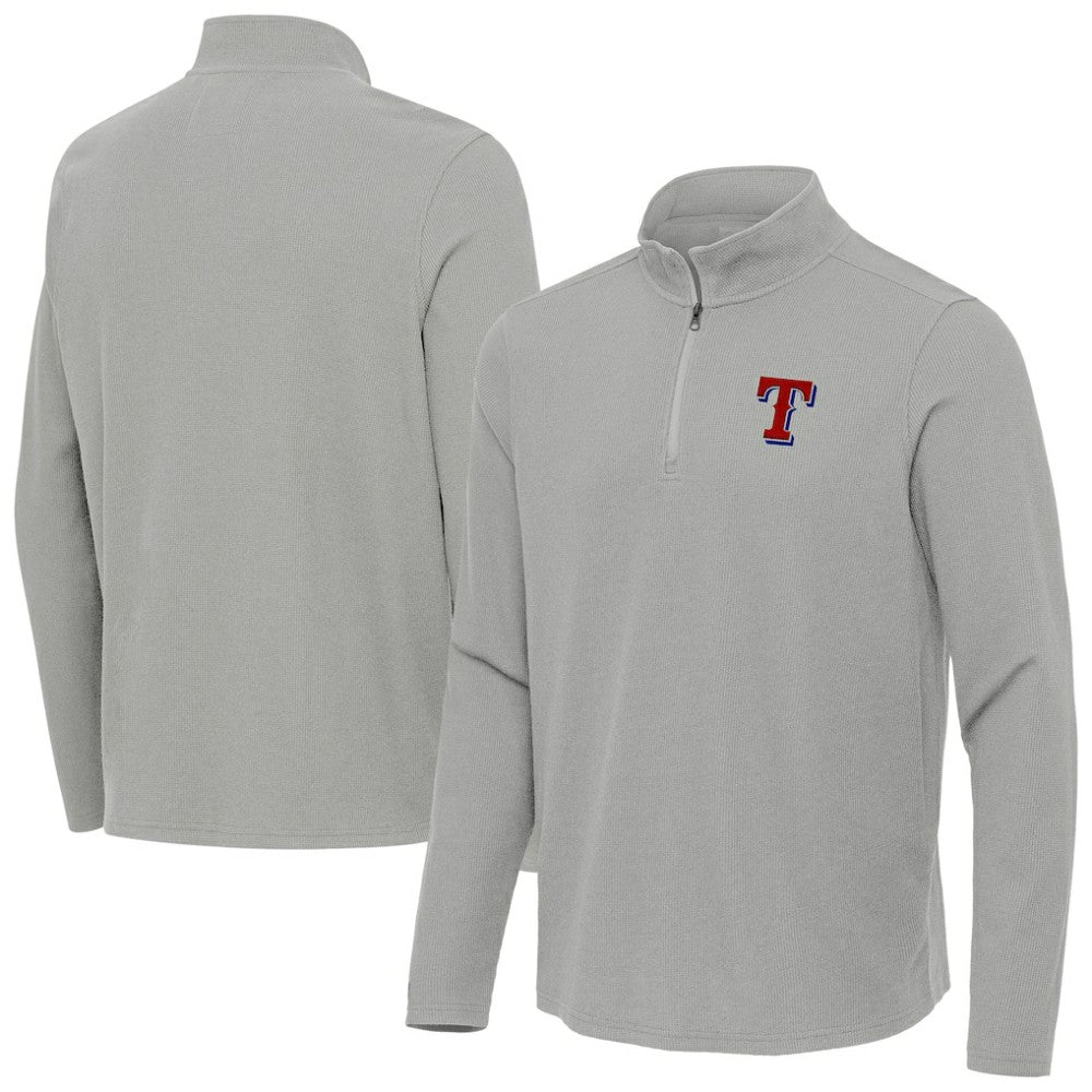 Heather Gray Texas Rangers Antigua Sync Tri-Blend Quarter-Zip Pullover