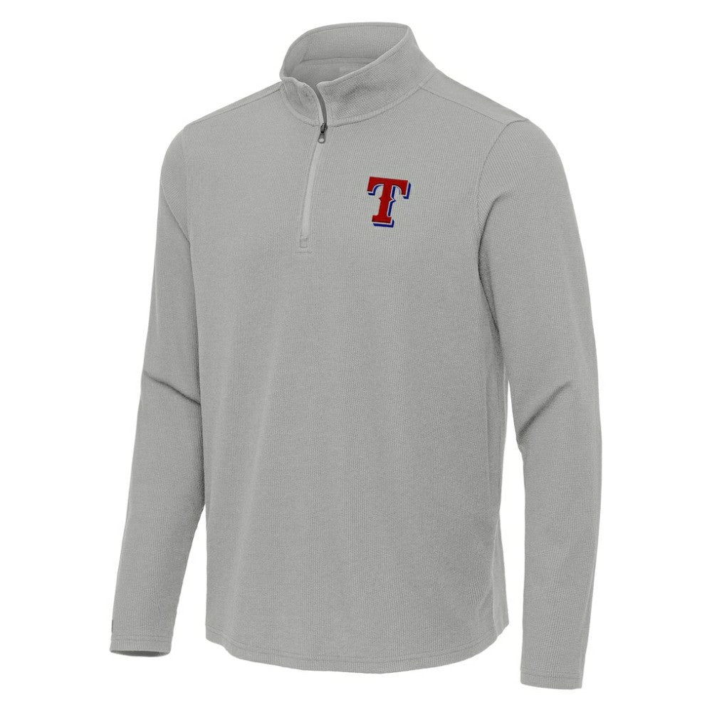 Heather Gray Texas Rangers Antigua Sync Tri-Blend Quarter-Zip Pullover