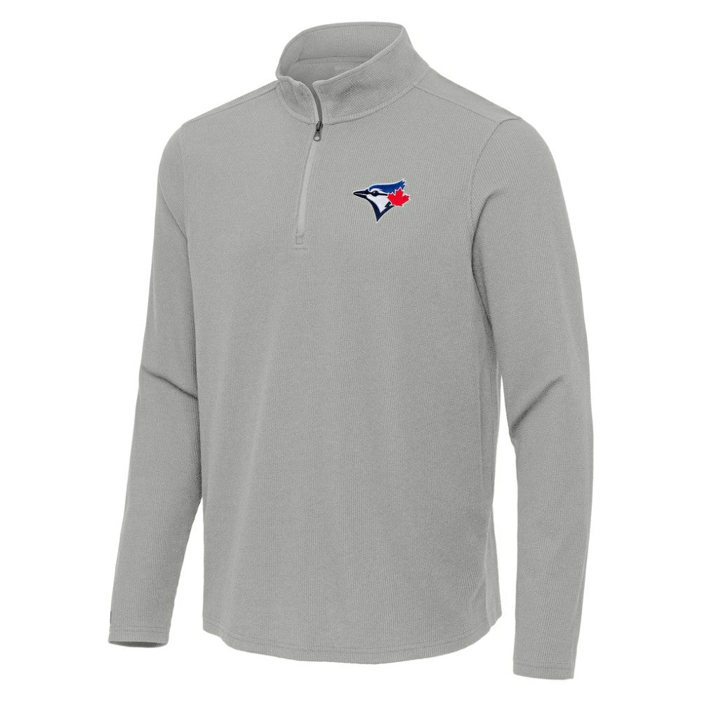 Heather Gray Toronto Blue Jays Antigua Sync Tri-Blend Quarter-Zip Pullover