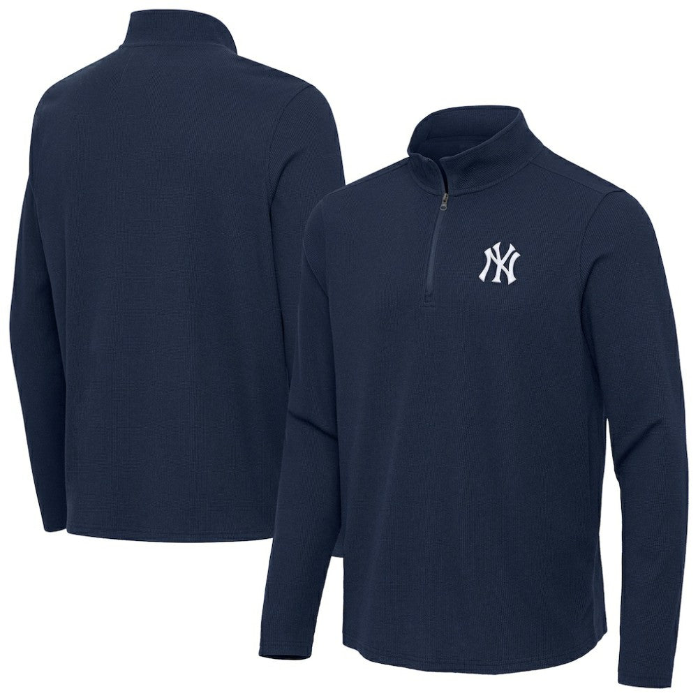 Heather Navy New York Yankees Antigua Sync Tri-Blend Quarter-Zip Pullover
