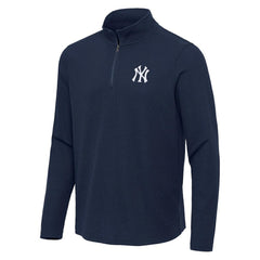Heather Navy New York Yankees Antigua Sync Tri-Blend Quarter-Zip Pullover