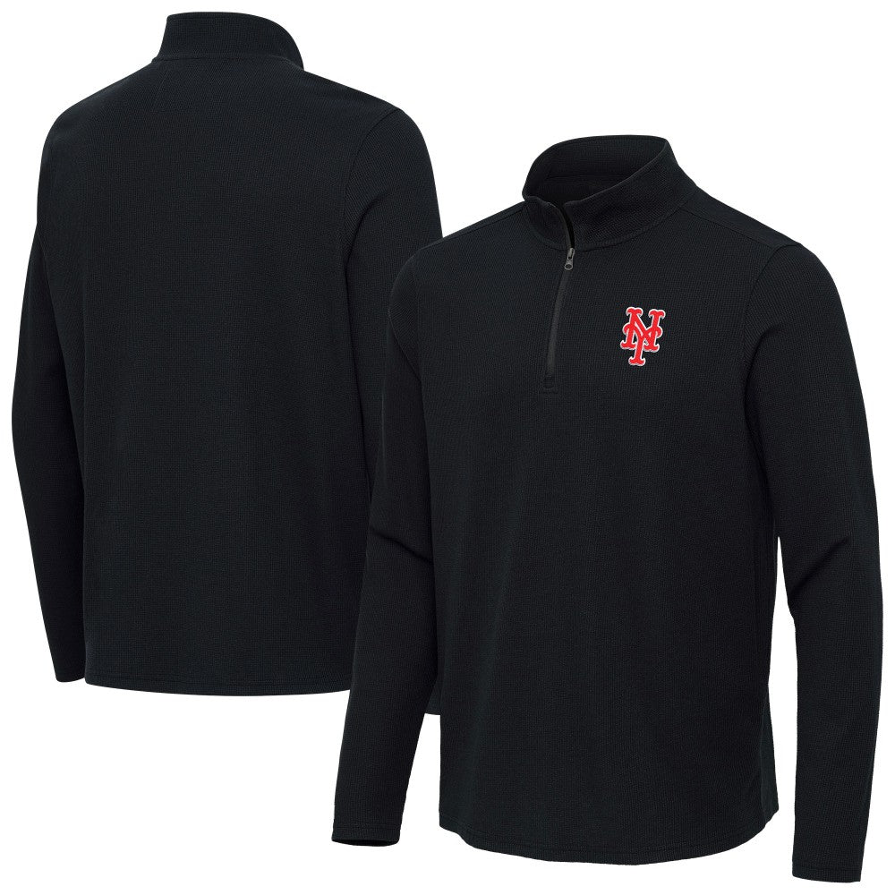 Heather Black New York Mets Antigua Sync Tri-Blend Quarter-Zip Pullover