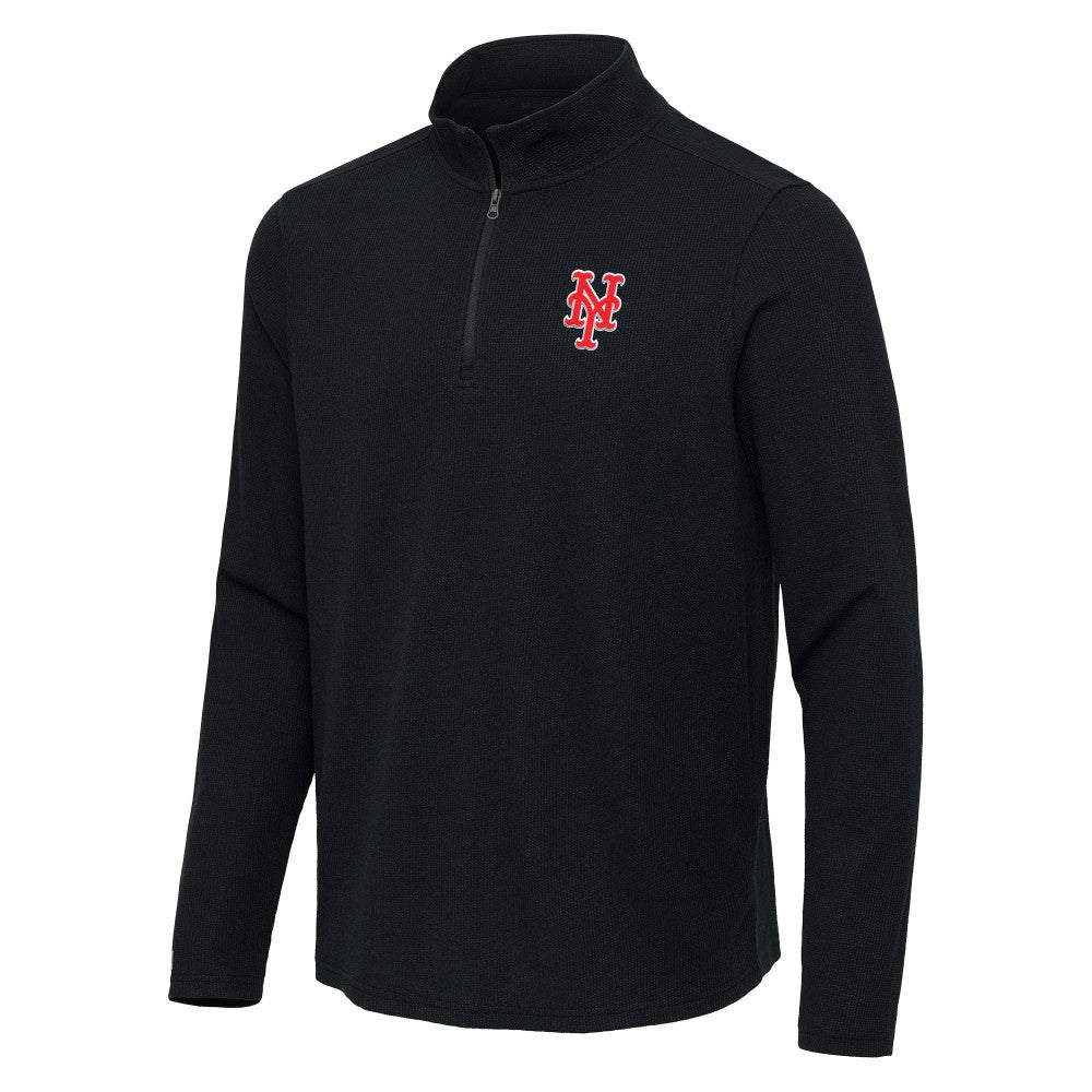 Heather Black New York Mets Antigua Sync Tri-Blend Quarter-Zip Pullover