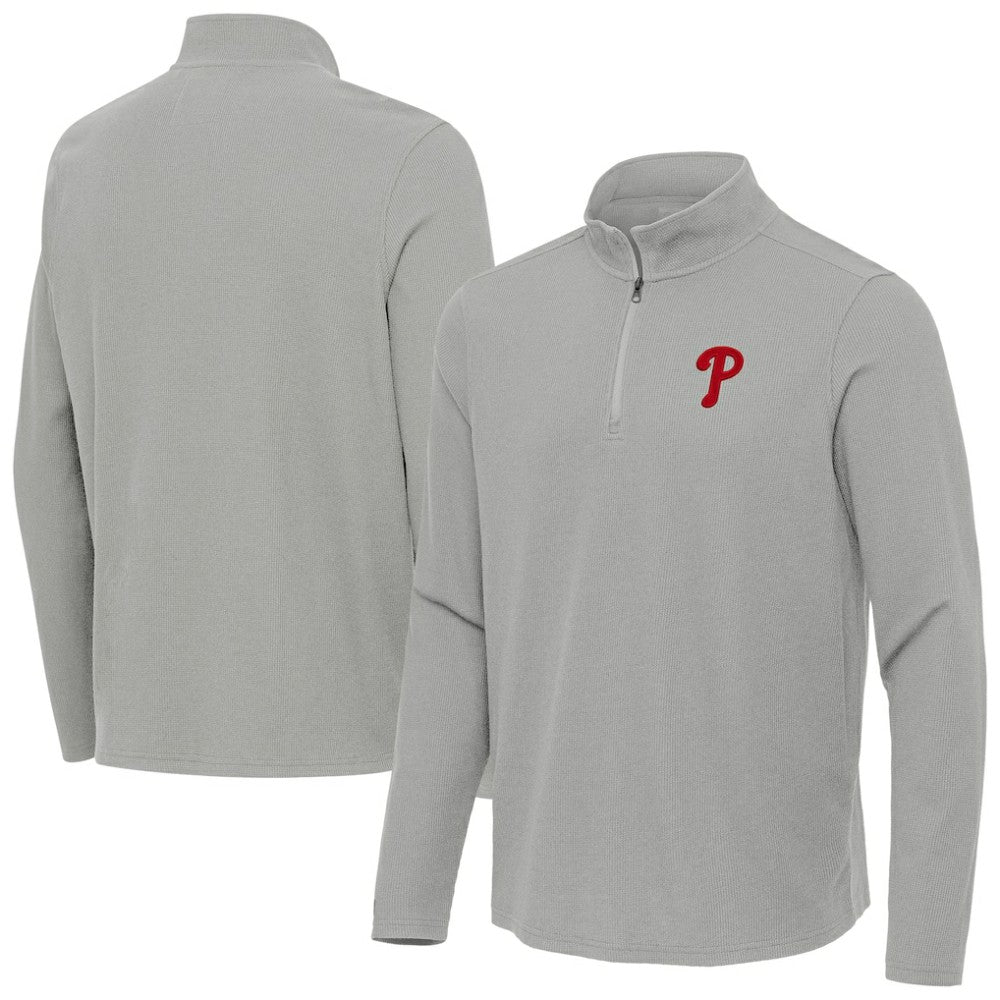 Heather Gray Philadelphia Phillies Antigua Sync Tri-Blend Quarter-Zip Pullover