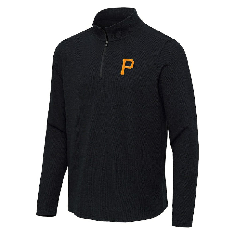 Heather Black Pittsburgh Pirates Antigua Sync Tri-Blend Quarter-Zip Pullover