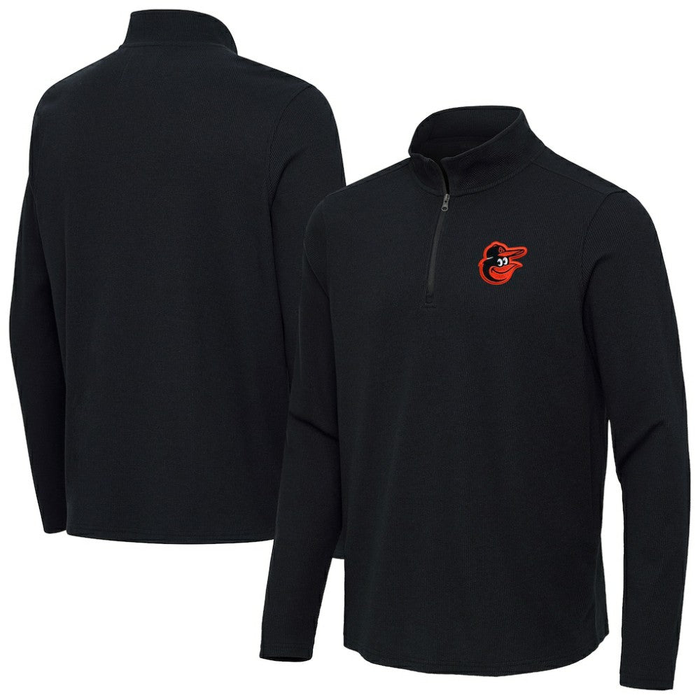Heather Black Baltimore Orioles Antigua Sync Tri-Blend Quarter-Zip Pullover