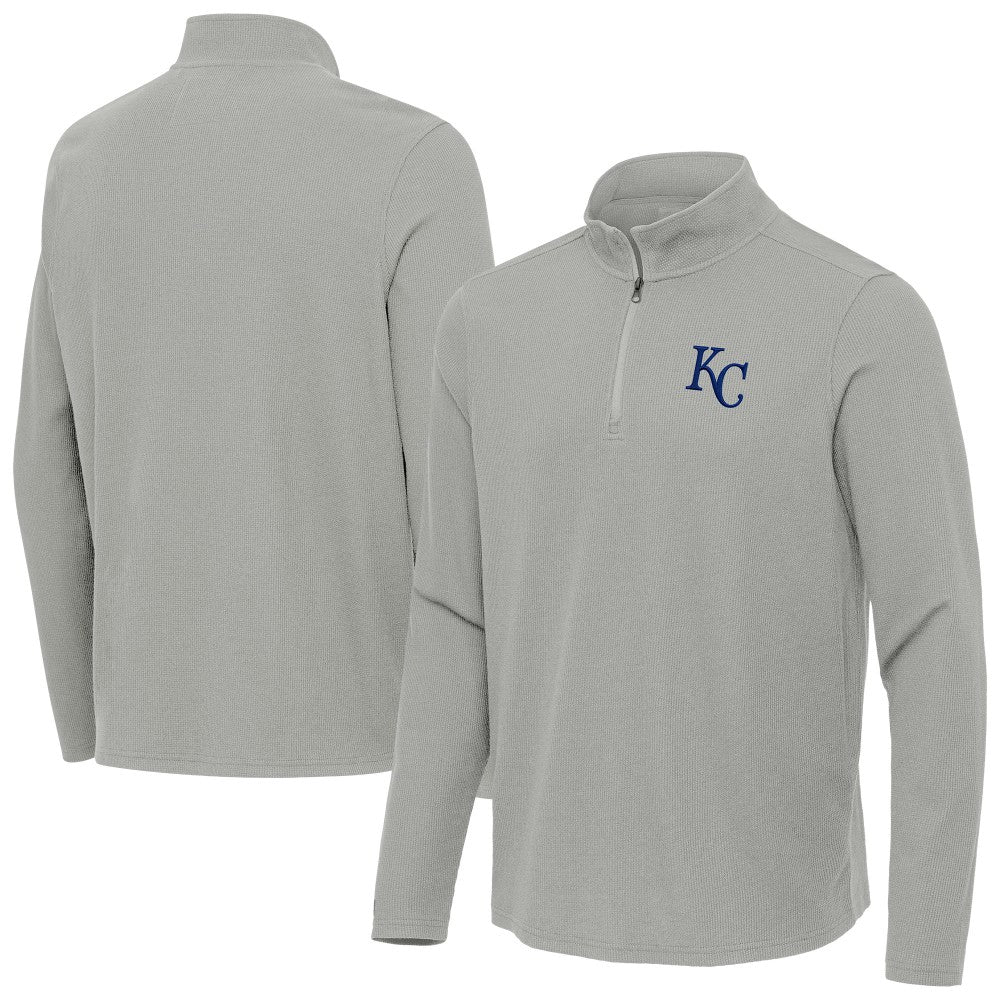 Heather Gray Kansas City Royals Antigua Sync Tri-Blend Quarter-Zip Pullover