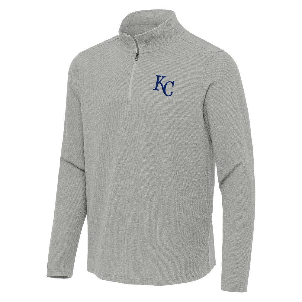 Heather Gray Kansas City Royals Antigua Sync Tri-Blend Quarter-Zip Pullover