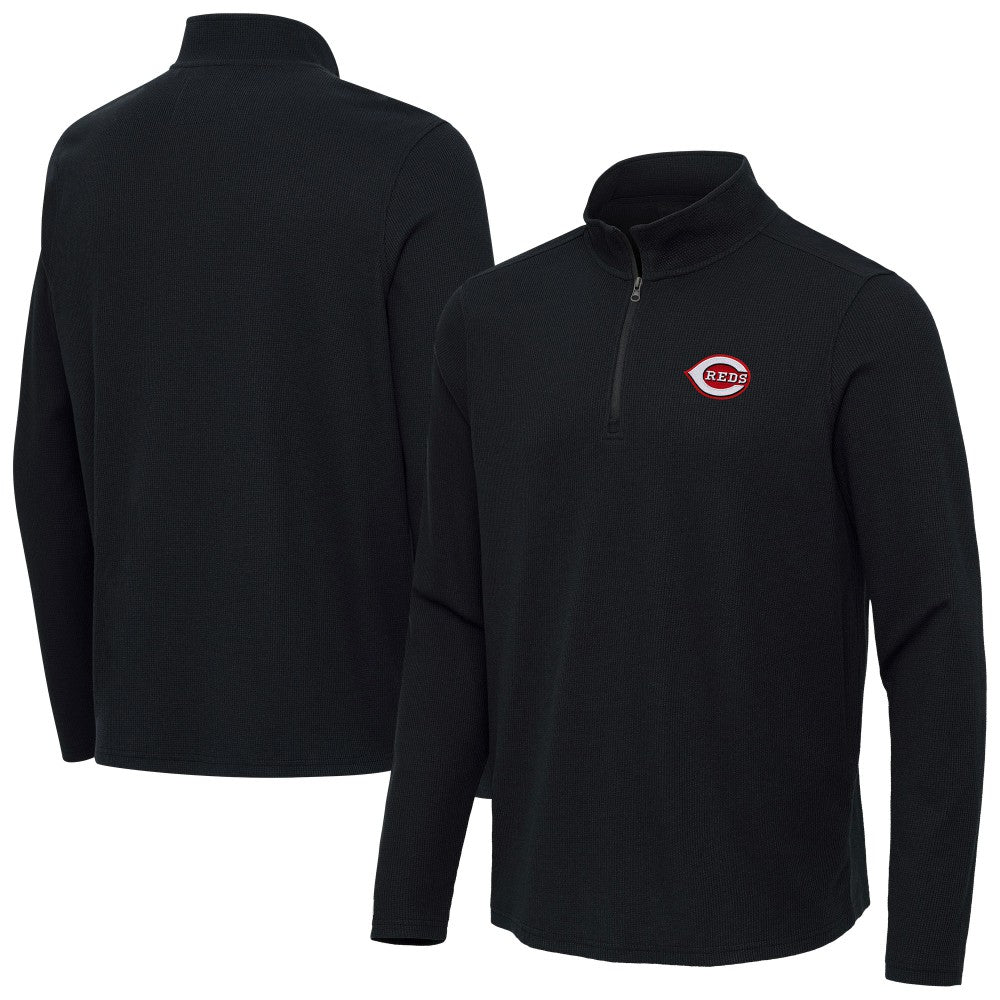 Heather Black Cincinnati Reds Antigua Sync Tri-Blend Quarter-Zip Pullover