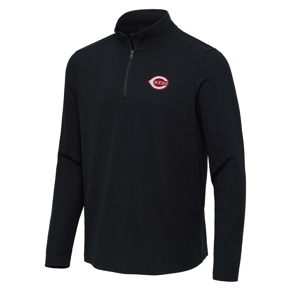 Heather Black Cincinnati Reds Antigua Sync Tri-Blend Quarter-Zip Pullover