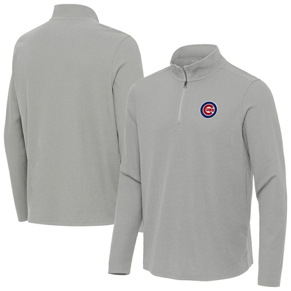 Heather Gray Chicago Cubs Antigua Sync Tri-Blend Quarter-Zip Pullover