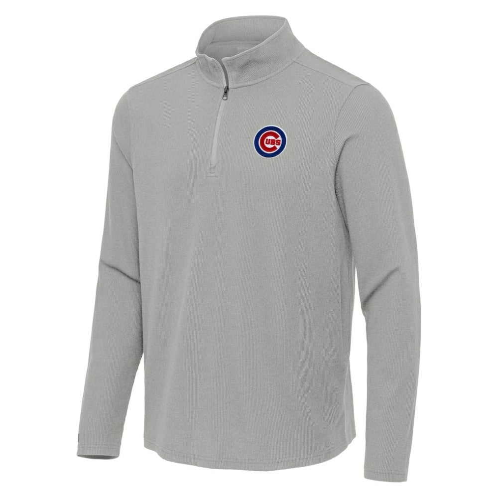 Heather Gray Chicago Cubs Antigua Sync Tri-Blend Quarter-Zip Pullover