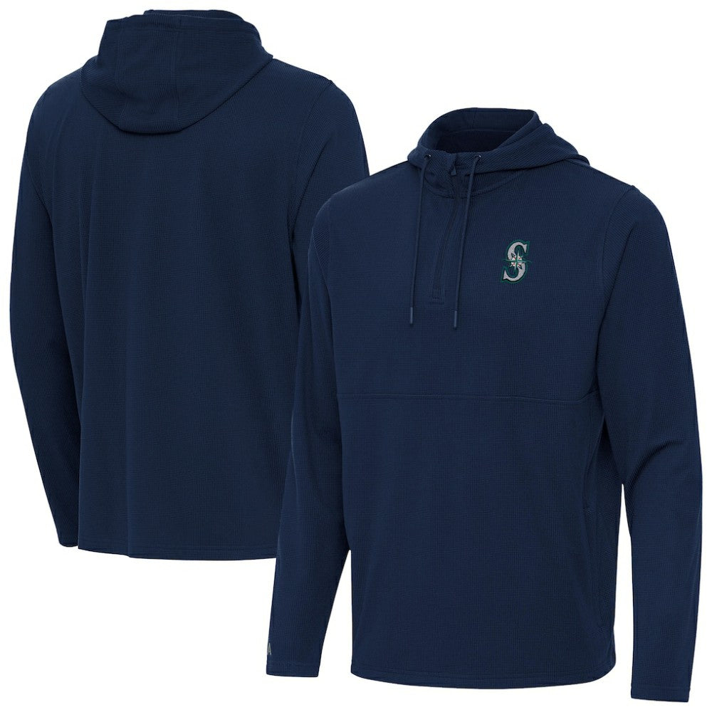 Navy Seattle Mariners Antigua Connected Quarter-Zip Pullover Hoodie