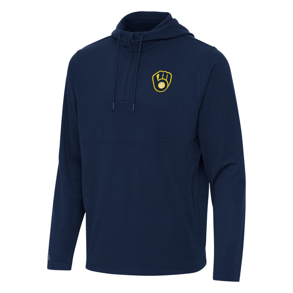Navy Milwaukee Brewers Antigua Connected Quarter-Zip Pullover Hoodie