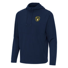 Navy Milwaukee Brewers Antigua Connected Quarter-Zip Pullover Hoodie