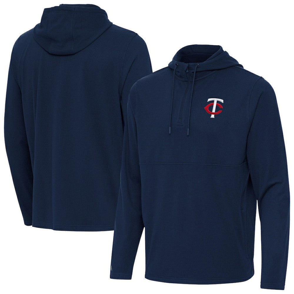 Navy Minnesota Twins Antigua Connected Quarter-Zip Pullover Hoodie