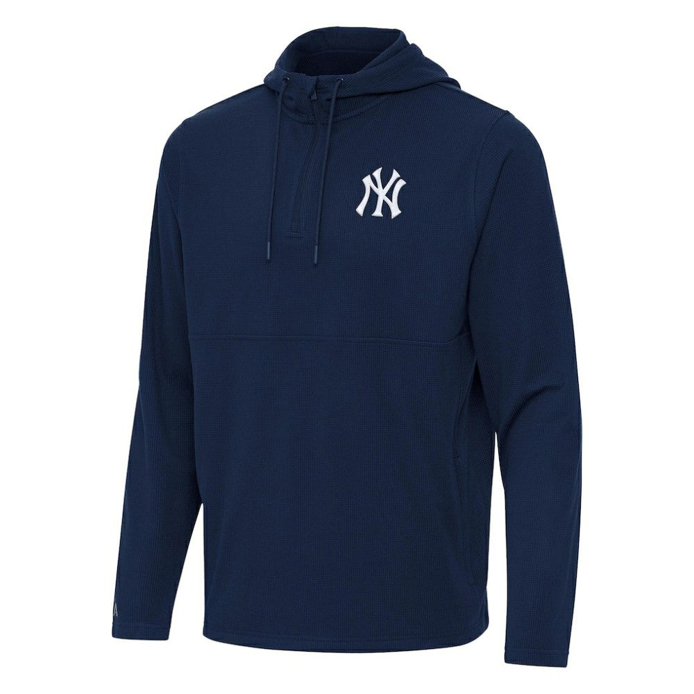 Navy New York Yankees Antigua Connected Quarter-Zip Pullover Hoodie