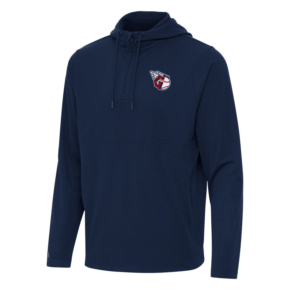 Navy Cleveland Guardians Antigua Connected Quarter-Zip Pullover Hoodie