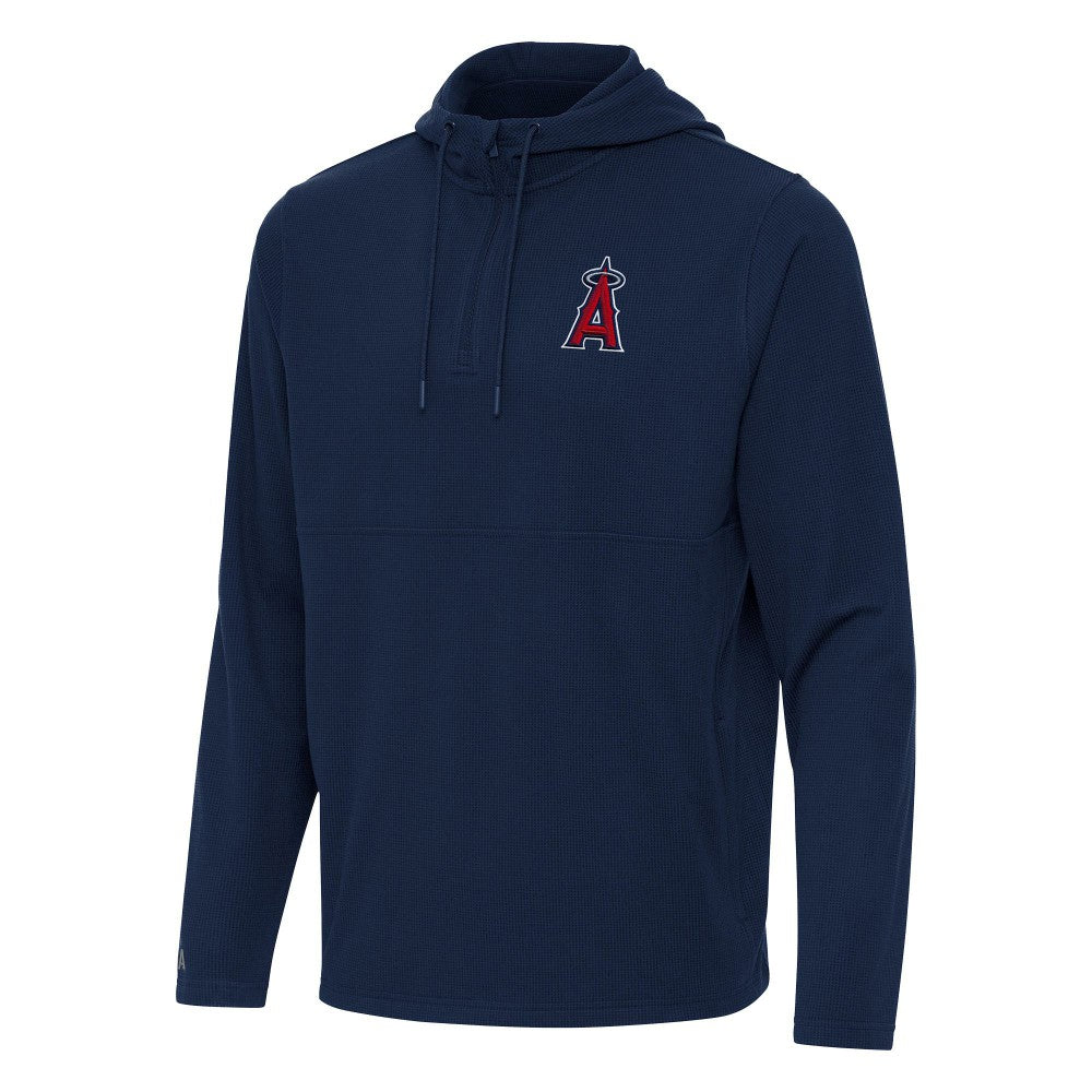 Navy Los Angeles Angels Antigua Connected Quarter-Zip Pullover Hoodie