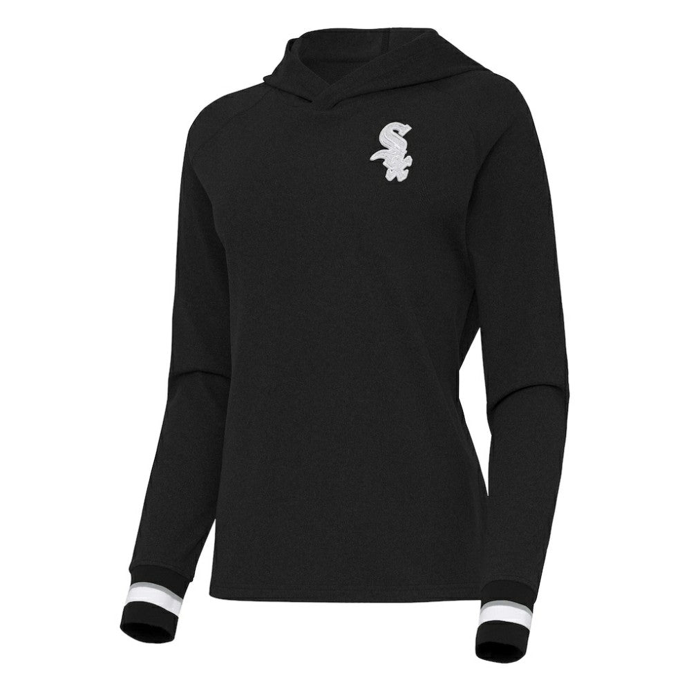 Black Chicago White Sox Antigua Women's Trek Pullover Hoodie