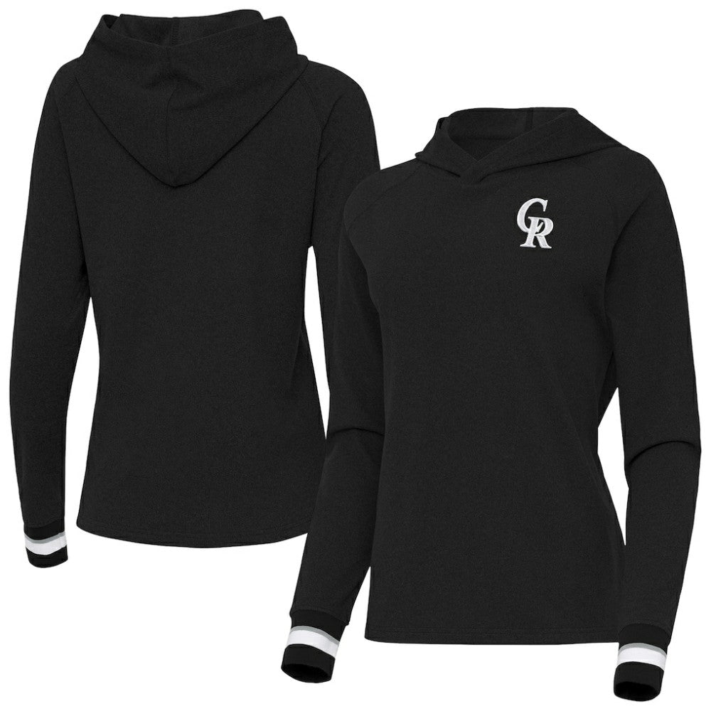 Black Colorado Rockies Antigua Women's Trek Pullover Hoodie
