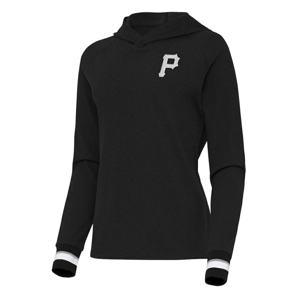 Black Pittsburgh Pirates Antigua Women's Trek Pullover Hoodie