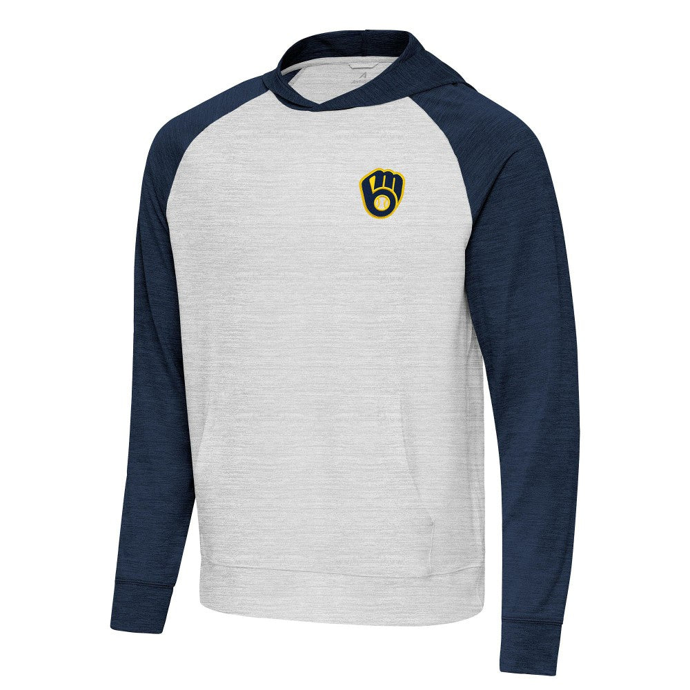 Heather Navy/Gray Milwaukee Brewers Antigua Urgent Pullover Hoodie