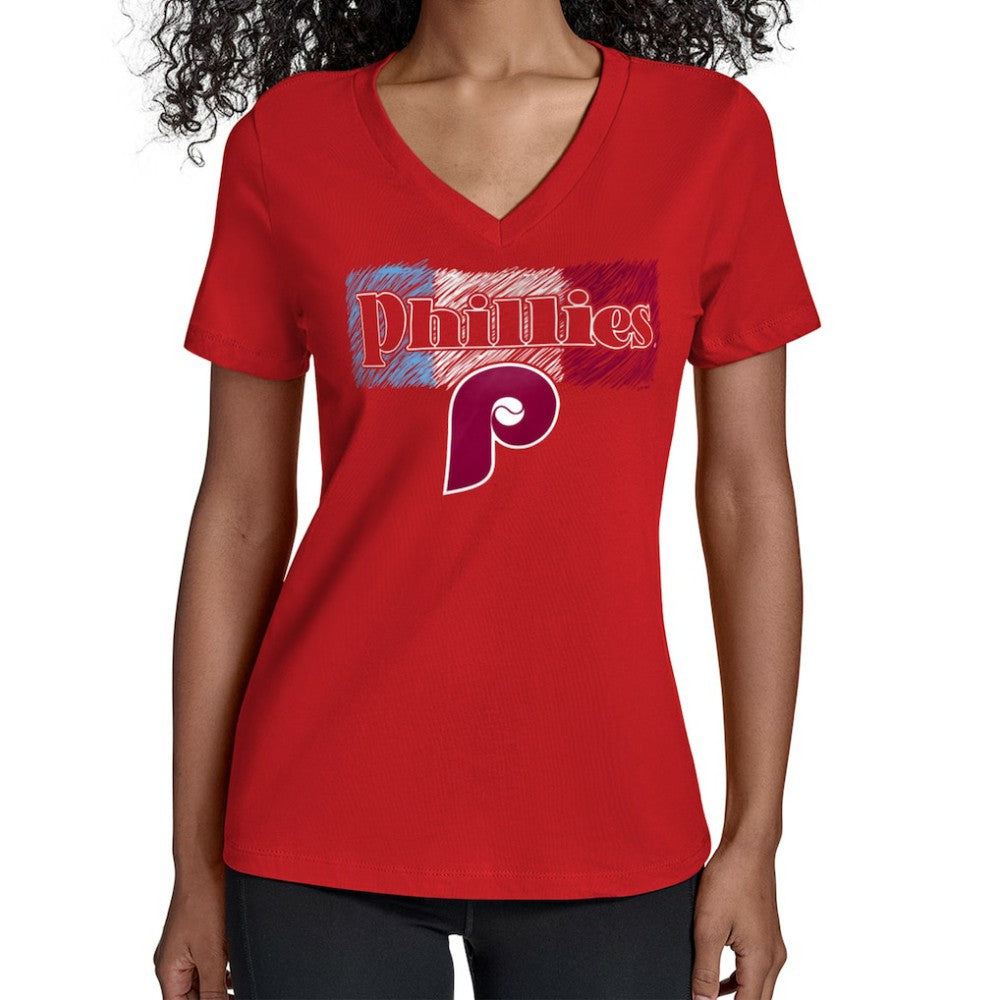 Red Philadelphia Phillies Starter Women's Team Color Shading V-Neck T-Shirt
