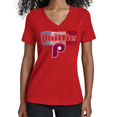 Red Philadelphia Phillies Starter Women's Team Color Shading V-Neck T-Shirt