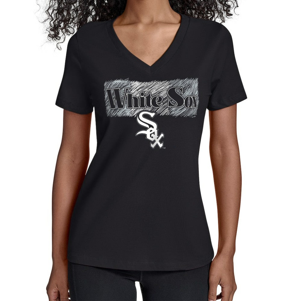 Black Chicago White Sox Starter Women's Team Color Shading V-Neck T-Shirt