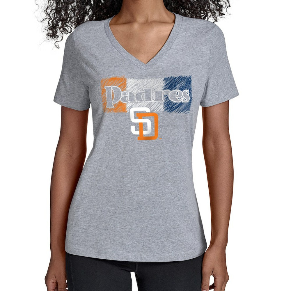 Gray San Diego Padres Starter Women's Team Color Shading V-Neck T-Shirt