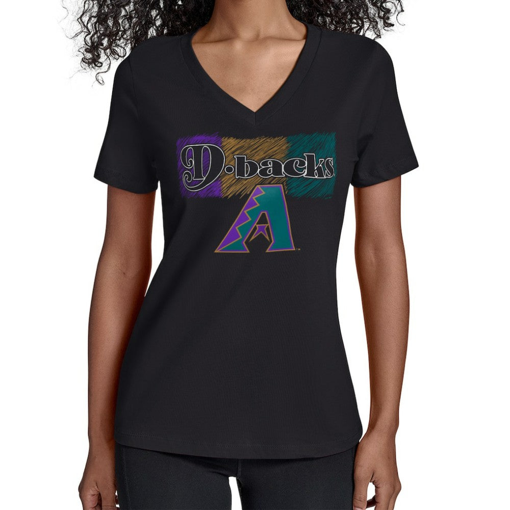 Black Arizona Diamondbacks Starter Women's Team Color Shading V-Neck T-Shirt