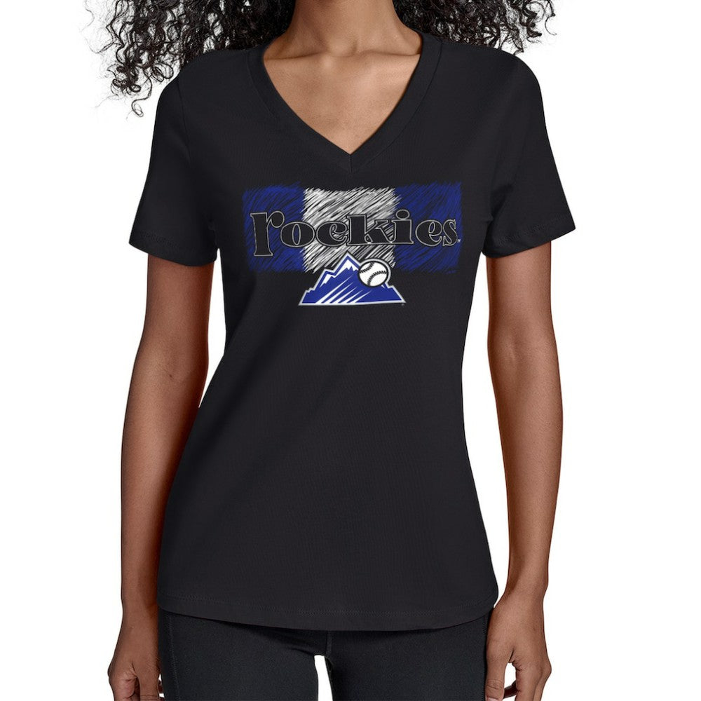 Black Colorado Rockies Starter Women's Team Color Shading V-Neck T-Shirt