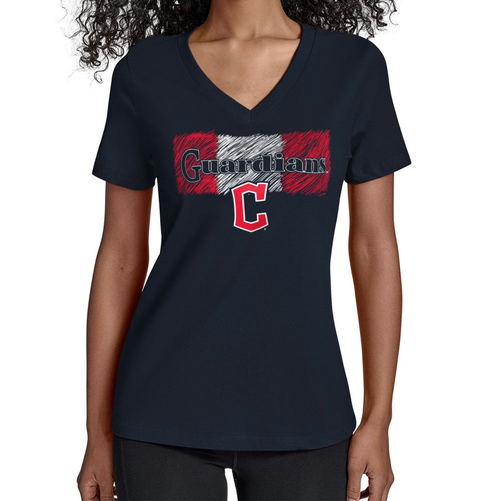 Navy Cleveland Guardians Starter Women's Team Color Shading V-Neck T-Shirt