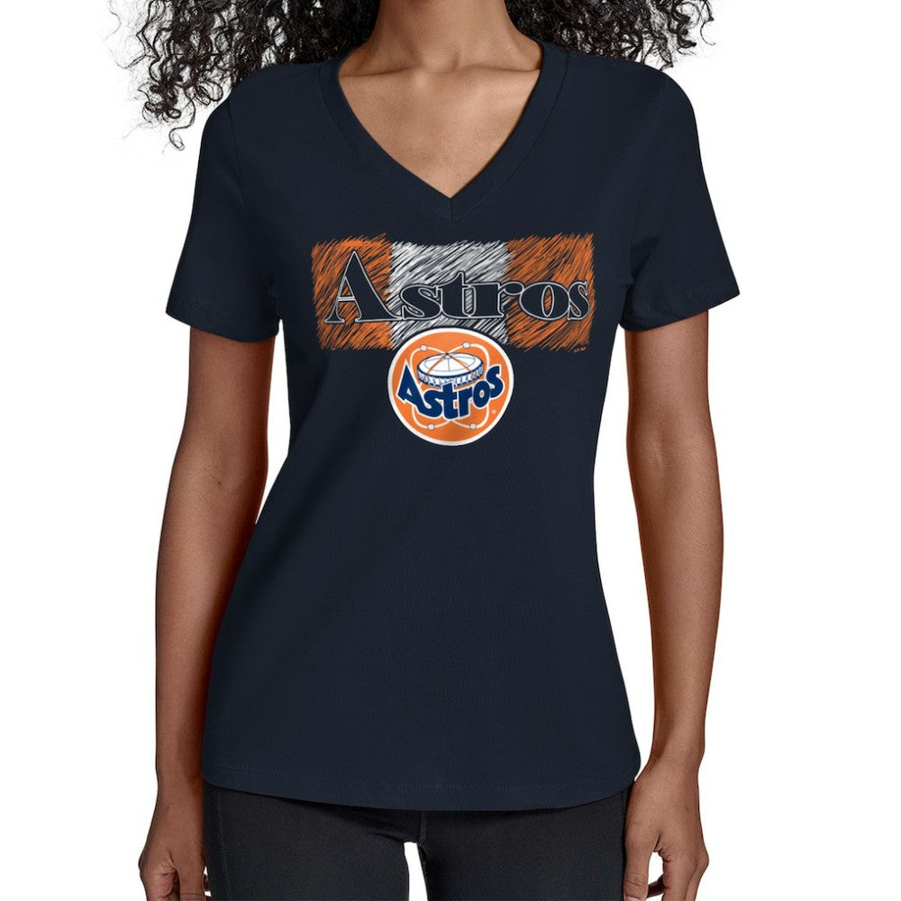 Navy Houston Astros Starter Women's Team Color Shading V-Neck T-Shirt