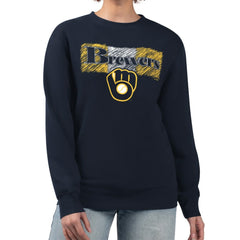 Navy Milwaukee Brewers Starter Women's Team Color Shading Fleece Pullover Sweatshirt