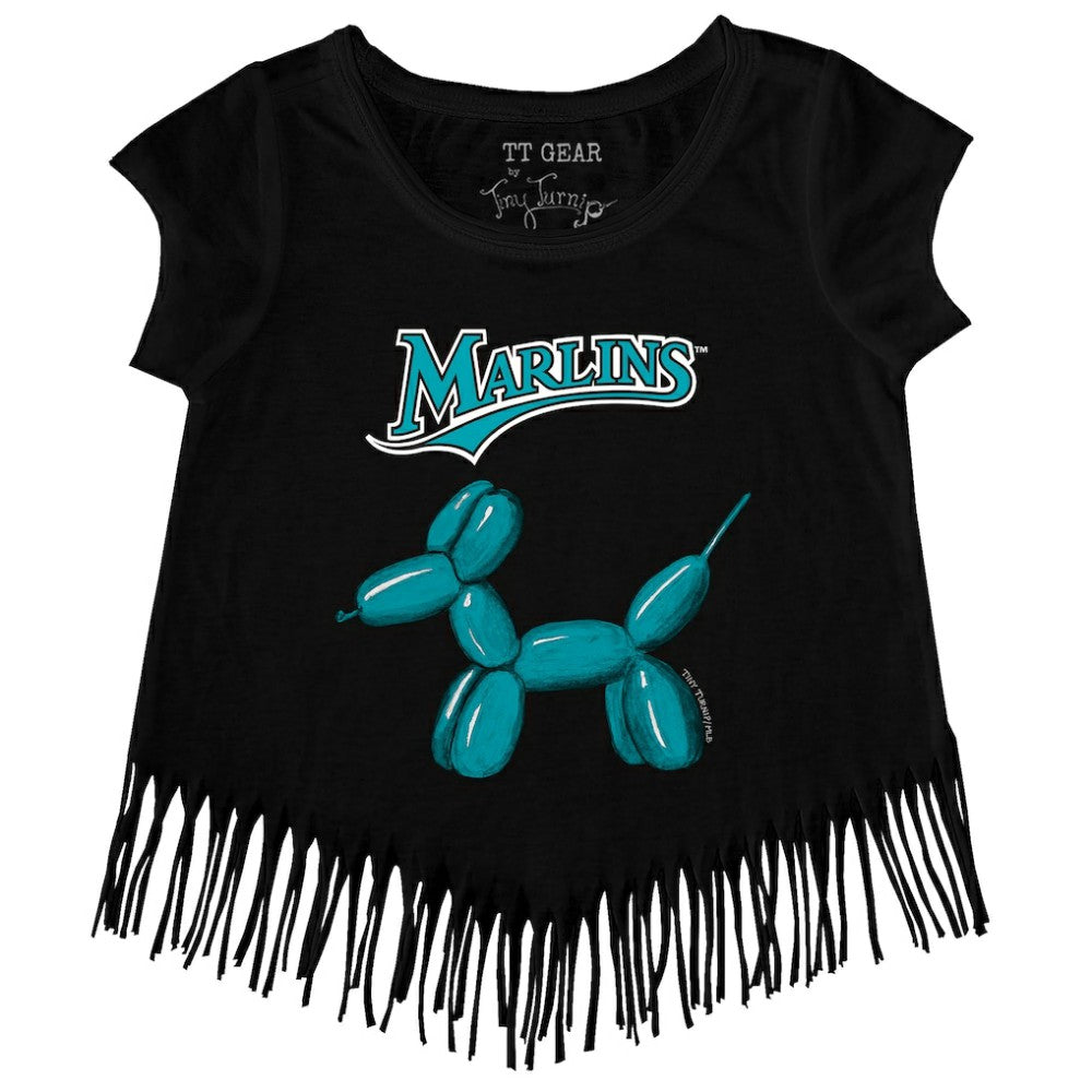 Black Miami Marlins Tiny Turnip Girls Youth Balloon Dog Fringe T-Shirt
