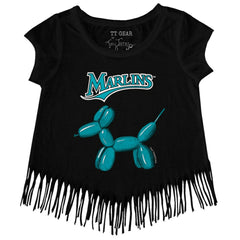 Black Miami Marlins Tiny Turnip Girls Youth Balloon Dog Fringe T-Shirt