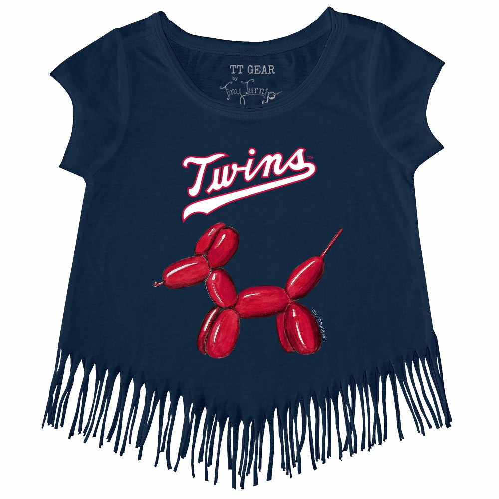 Navy Minnesota Twins Tiny Turnip Girls Youth Balloon Dog Fringe T-Shirt