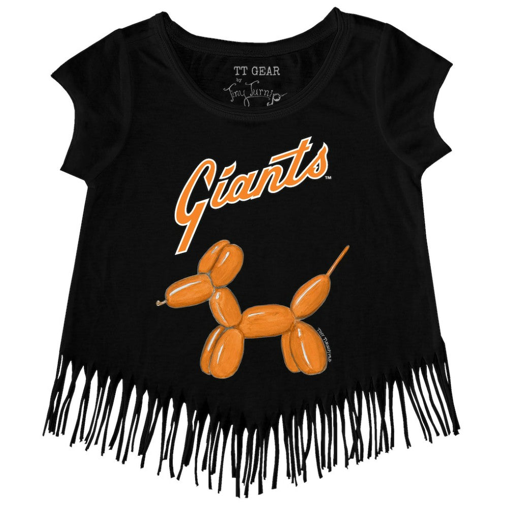 Black San Francisco Giants Tiny Turnip Girls Youth Balloon Dog Fringe T-Shirt